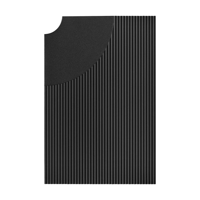 Arid Wall Light Tile in Textured Black aluminium, rectangular with fine vertical ribs and a smooth curved cutout at one corner, shown on a plain white background.