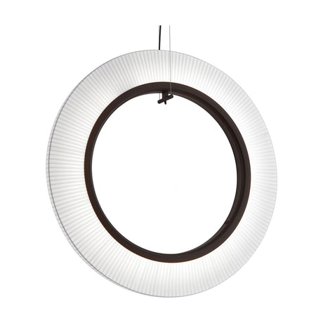 Roda S/90/V Ribbon Ring LED pendant light, a large circular fixture with finely pleated white translucent shade around a dark inner ring, suspended on thin cables against a plain white background.