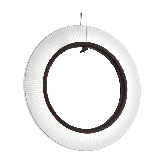 Roda S/90/V Ribbon Ring LED pendant light, a large circular fixture with finely pleated white translucent shade around a dark inner ring, suspended on thin cables against a plain white background.