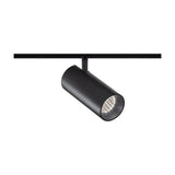 Street 8 Aluminium LED Track Spotlight in matte black, a compact cylindrical head on a short stem mounted to a black track, shown against a plain white background.