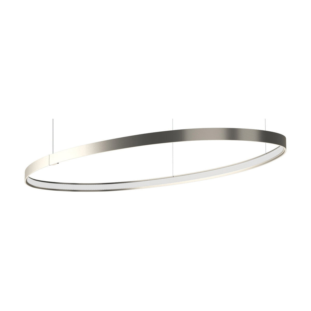 Zero Ellipse Aluminium Pendant Light, an oval-shaped single-light fixture in Brushed Titanium with a white diffuser underside, integrated LED, shown on a plain white background.