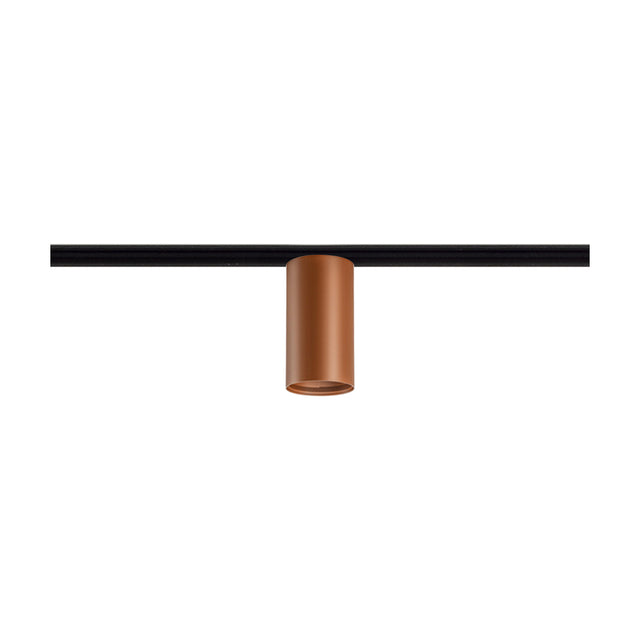 432 Ways Street cylinder track ceiling light in textured terracotta, a single cylindrical spotlight head on a black track, shown against a plain white background.