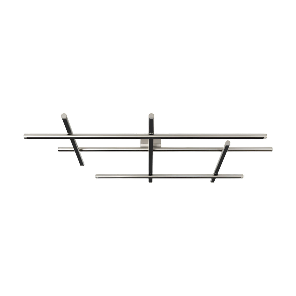 Hilow LED semi-flush ceiling light with long Brushed Titanium bars and black diffuser frames crossed at an angle, shown on a plain white background.