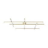 Hilow LED semi-flush ceiling light with three straight bars crossed by three angled bars with black diffusers, finished in Brushed Champagne, on a plain white background.