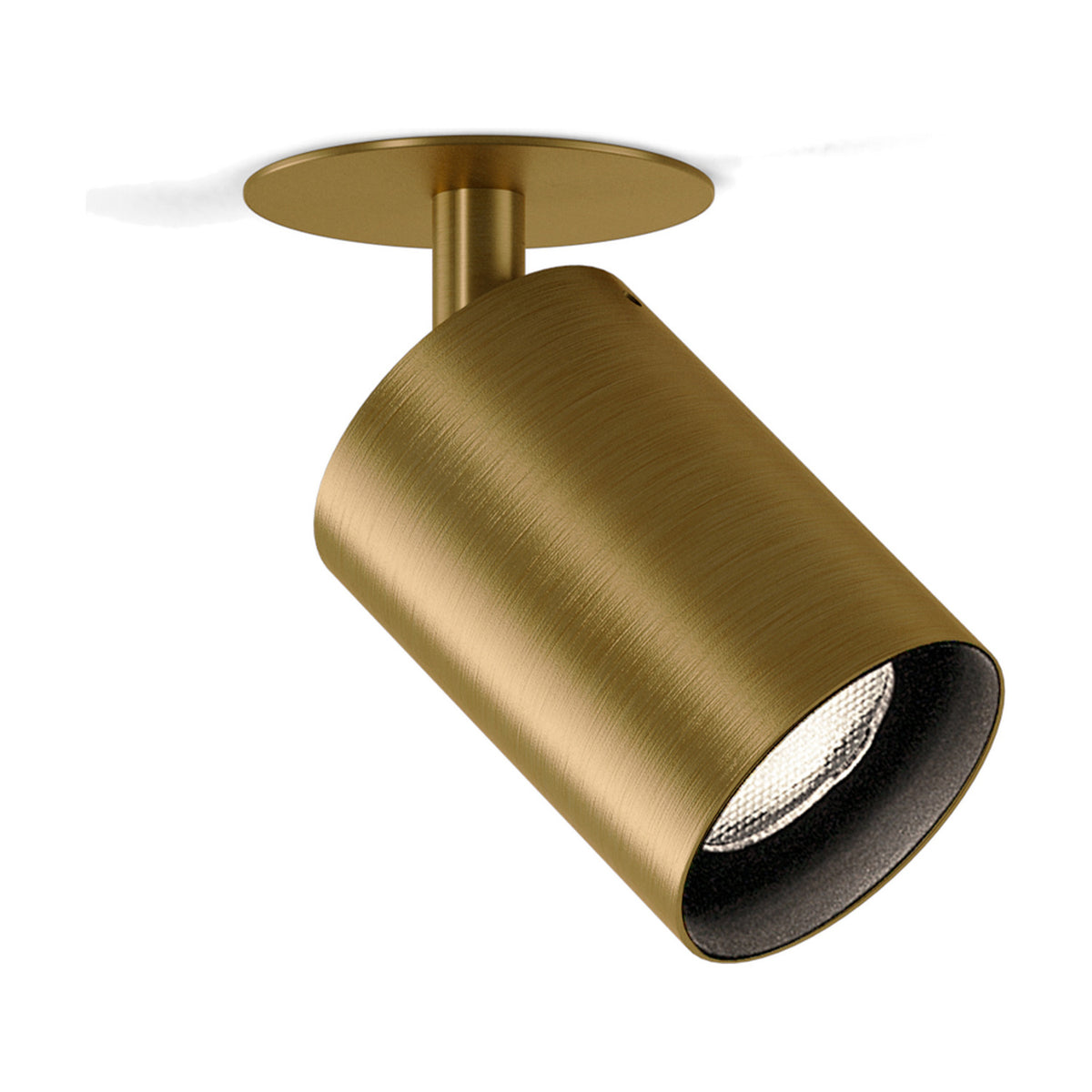 Carl Adjustable Recessed LED Downlight in Brushed Bronze, with a round ceiling trim, short stem, and angled cylindrical head, shown on a plain white background.