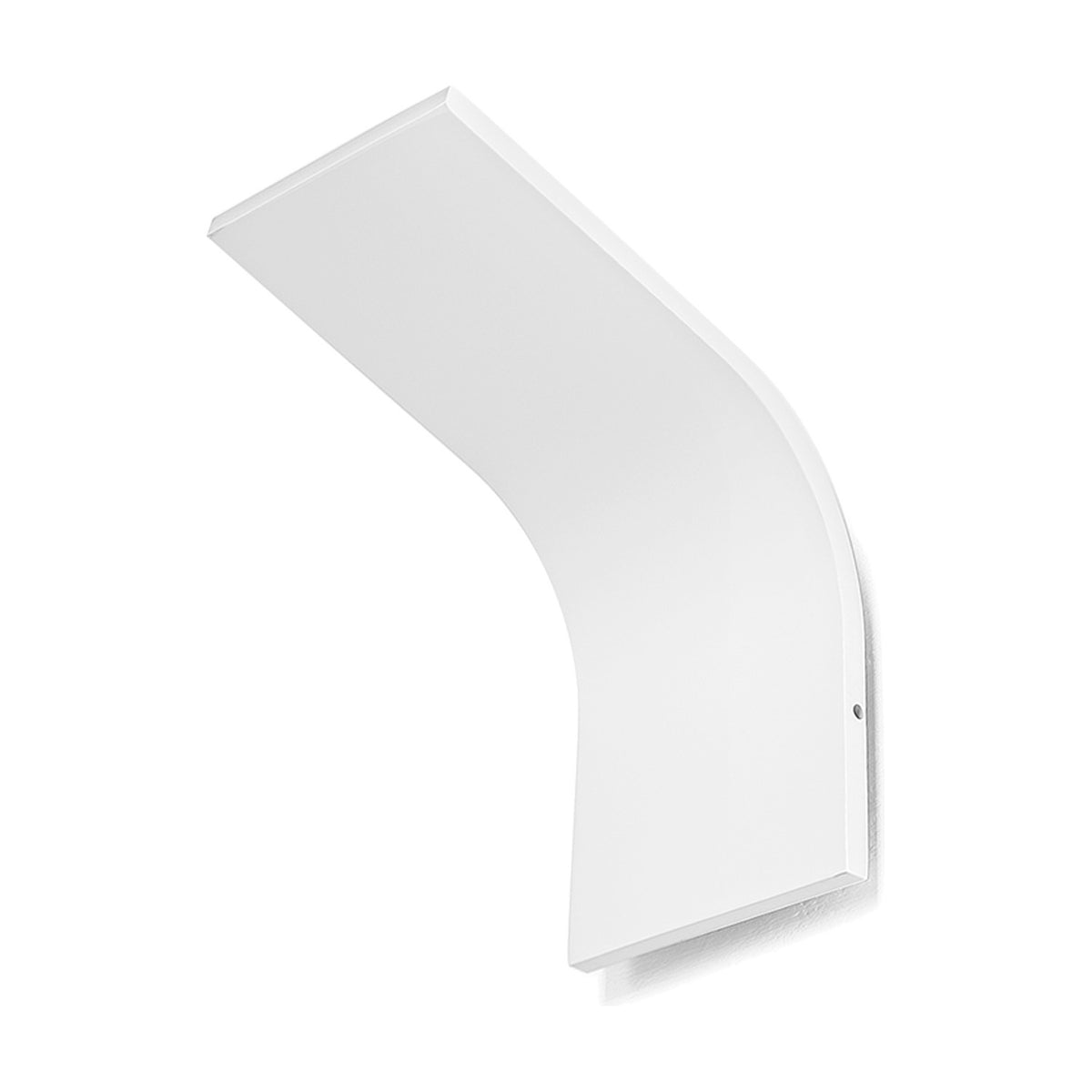 App Aluminium LED Wall Light in white, a single curved aluminium plate mounted flat at the base and bending forward, shown on a plain white background.