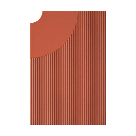 Arid Wall Light Tile in Textured Terracotta, an aluminium wall light accessory with fine vertical fluted ribs and a smooth curved cutout at one corner, shown on a plain white background.