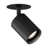 Carl Adjustable Recessed LED Downlight in black with a round ceiling trim plate and angled cylindrical head on a short stem, shown on a plain white background.