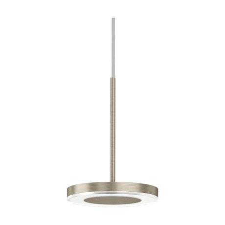 Bella Direct Aluminium LED Pendant Light in Brushed Titanium, a slim round disc on a thin stem with integrated LED ring, shown on a plain white background.