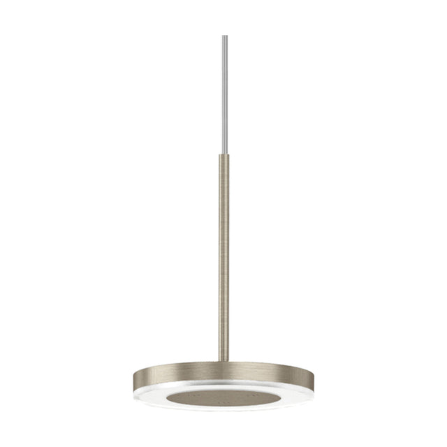 Bella Direct Aluminium LED Pendant Light in Brushed Titanium, a slim round disc on a thin stem with integrated LED ring, shown on a plain white background.
