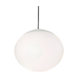 Elipse S/30 Globe LED Outdoor Pendant Light in white, a flattened round globe shade on a black cord with white ceiling canopy, shown against a plain white background.