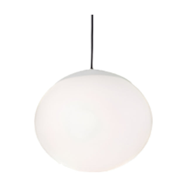 Elipse S/30 Globe LED Outdoor Pendant Light in white, a flattened round globe shade on a black cord with white ceiling canopy, shown against a plain white background.