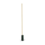 Hilow Line Alps Green Marble Linear Floor Lamp with a slim brushed brass integrated LED rod rising from a cylindrical green marble base, shown on a plain white background.