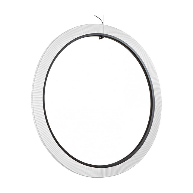 Roda S/200/V Ribbon Ring LED pendant light, a large vertical hoop with pleated white translucent ribbon shade and dark inner ring, shown on a plain white background.