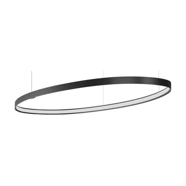 Zero Ellipse Aluminium Pendant Light in black, a slim oval ring with integrated LED behind a white diffuser, hung on fine suspension wires against a plain white background.