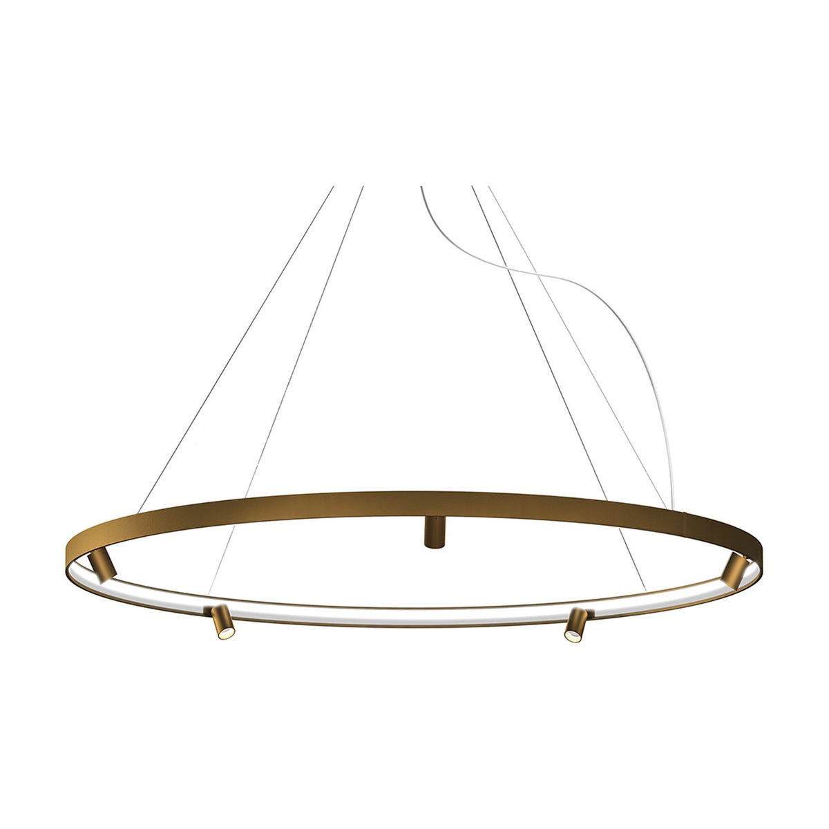 Arena Aluminium Ring LED Pendant Light, 194cm circular design in Brushed Bronze with integrated inner light line and small edge-mounted spot heads, shown on a plain white background.