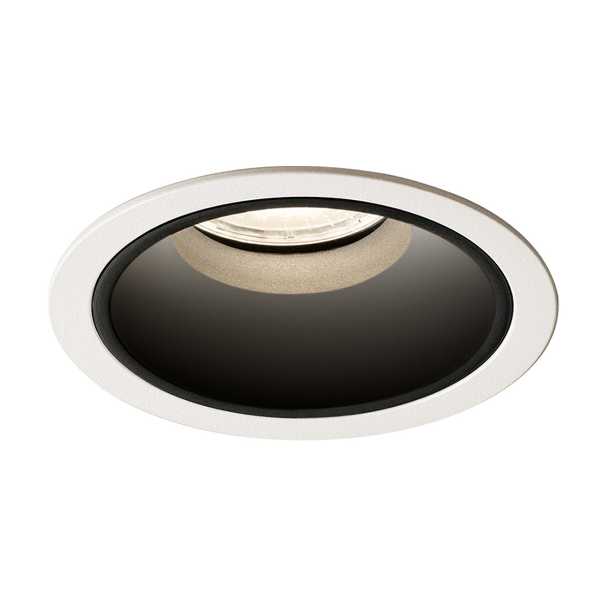 Jarvis Fixed round recessed downlight, 8.5cm, with white outer trim, black reflector cone, and integrated LED, shown on a plain white background.