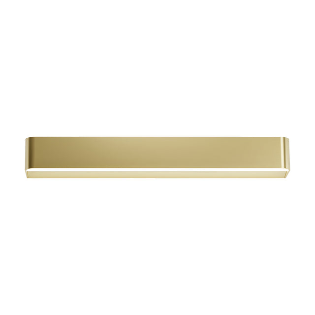 Toy R LED Wall Light 57.7cm in Brushed Brass, a slim rectangular bar with rounded ends and a integrated LED light line along its lower edge, shown on a plain white background.