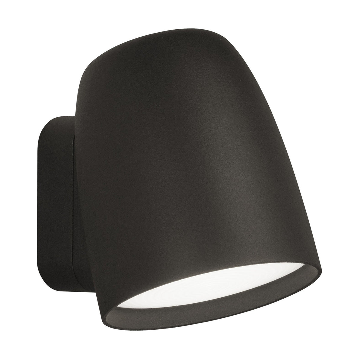 Nut A/01 outdoor wall light with a rounded, bell-shaped matte black head and slim rectangular wall plate, integrated LED, shown on a plain white background.