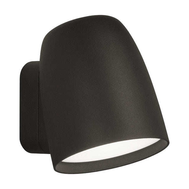 Nut A/01 outdoor wall light with a rounded, bell-shaped matte black head and slim rectangular wall plate, integrated LED, shown on a plain white background.
