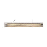 Nans Balis S/140 Outrack outdoor track pendant light with a long brown top bar and openwork lattice shade emitting warm white glow, shown on a plain white background.