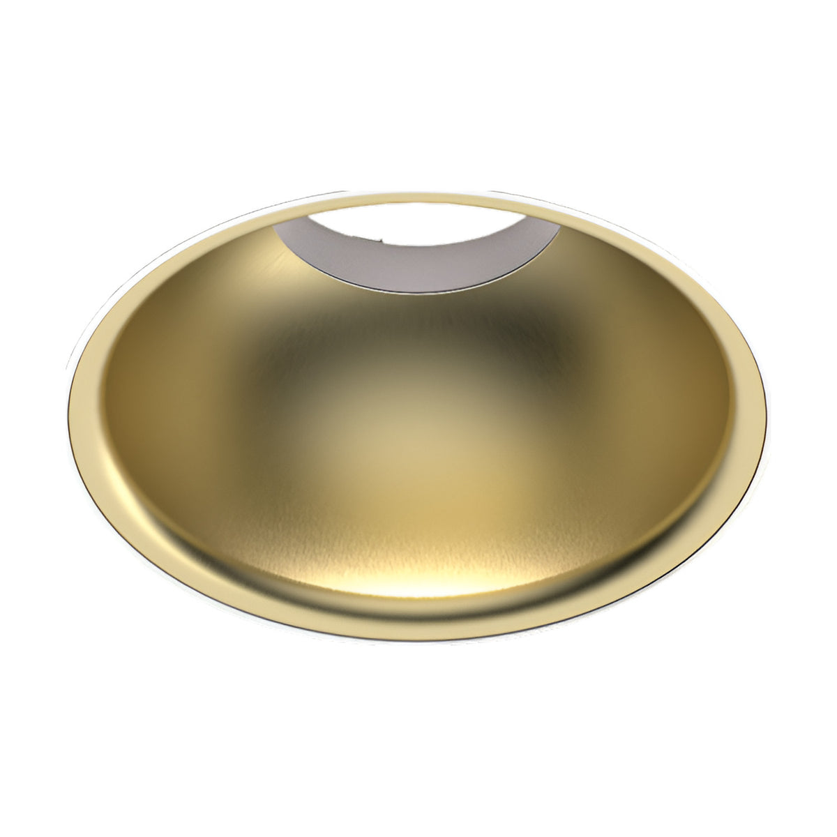 Bug Halo Recessed LED Downlight in Brushed Brass, showing a deep round reflector with a golden interior and integrated LED module, set against a plain white background.