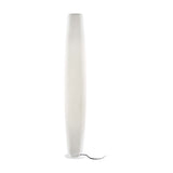 Maxi P/180 cylinder LED outdoor floor lamp in white polyethylene, tall ribbed column shade on a round white base, shown on a plain white background.