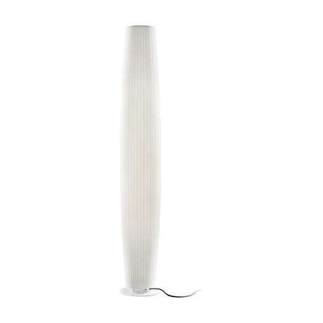 Maxi P/180 cylinder LED outdoor floor lamp in white polyethylene, tall ribbed column shade on a round white base, shown on a plain white background.