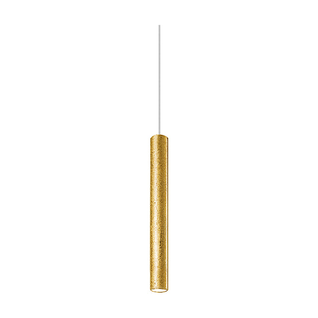 To-Be Aluminium Tube LED Pendant Light in Gold Leaf finish, a slim cylindrical fixture on a thin cable, shown against a plain white background.