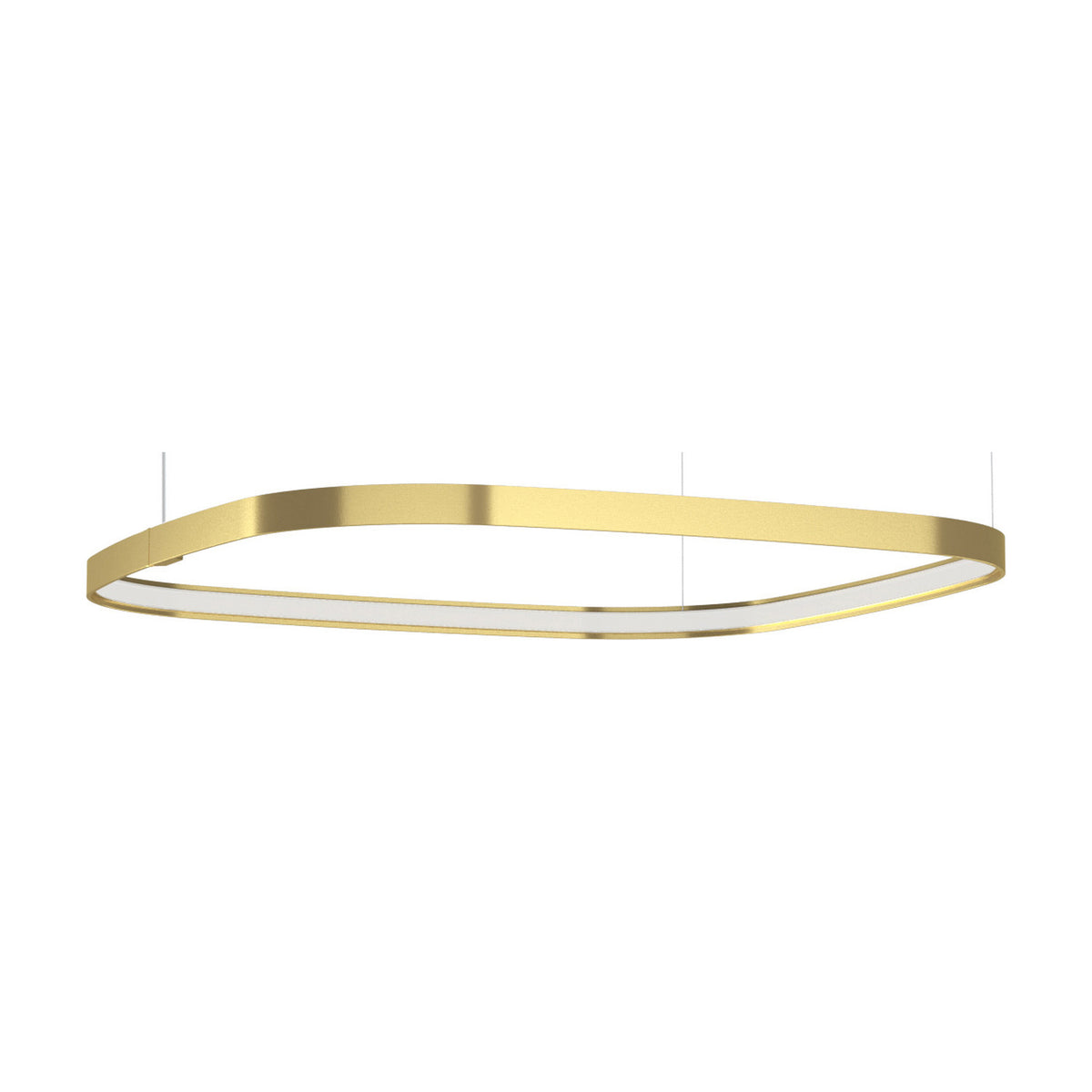 Zero Square 75 pendant light in brushed brass, a rounded square aluminium band with integrated LED lighting the inner edge, hung on thin suspension wires against a plain white background.