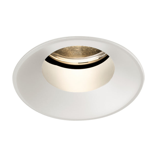 James Aluminium Round Recessed LED Downlight in white, with a deep-set reflector and warm white integrated LED, shown on a plain white background.