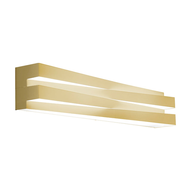 Cross Glass LED Wall Light 60cm in Brushed Brass, featuring angled stacked bars with integrated warm-white LED strips, shown against a plain white background.