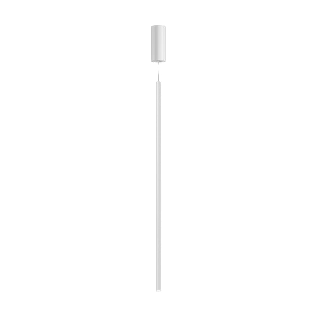 To-Be linear LED pendant light in white, a slim 85cm aluminium tube suspended from a round ceiling canopy on a thin cable, shown against a plain white background.