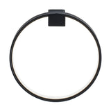 Zero Round Aluminium Ring LED Wall Light in matte black, a slim circular ring fixture on a square wall bracket, glowing softly from its inner edge against a plain white background.