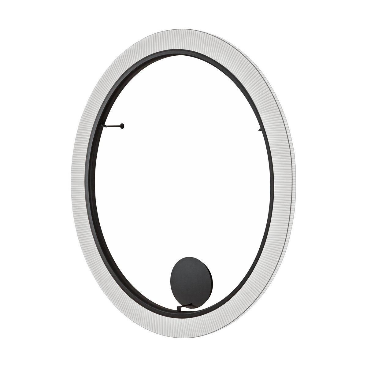 Roda PF/200 ribbon LED wall and ceiling light with a large circular ring in pleated white translucent fabric around a matte black inner frame, shown on a plain white background.