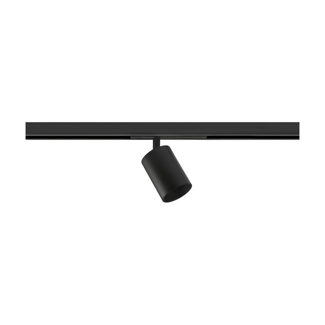 Soho 10 Aluminium LED Track Spotlight in matte black, a slim cylindrical head on a short stem mounted to a linear track, shown against a plain white background.