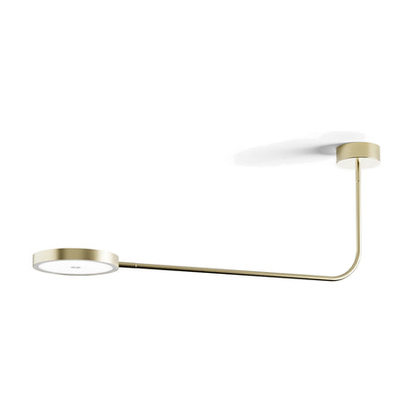 Dip Disc LED ceiling light in Brushed Champagne, with a round ceiling mount, slim curved arm and flat disc head, shown on a plain white background.