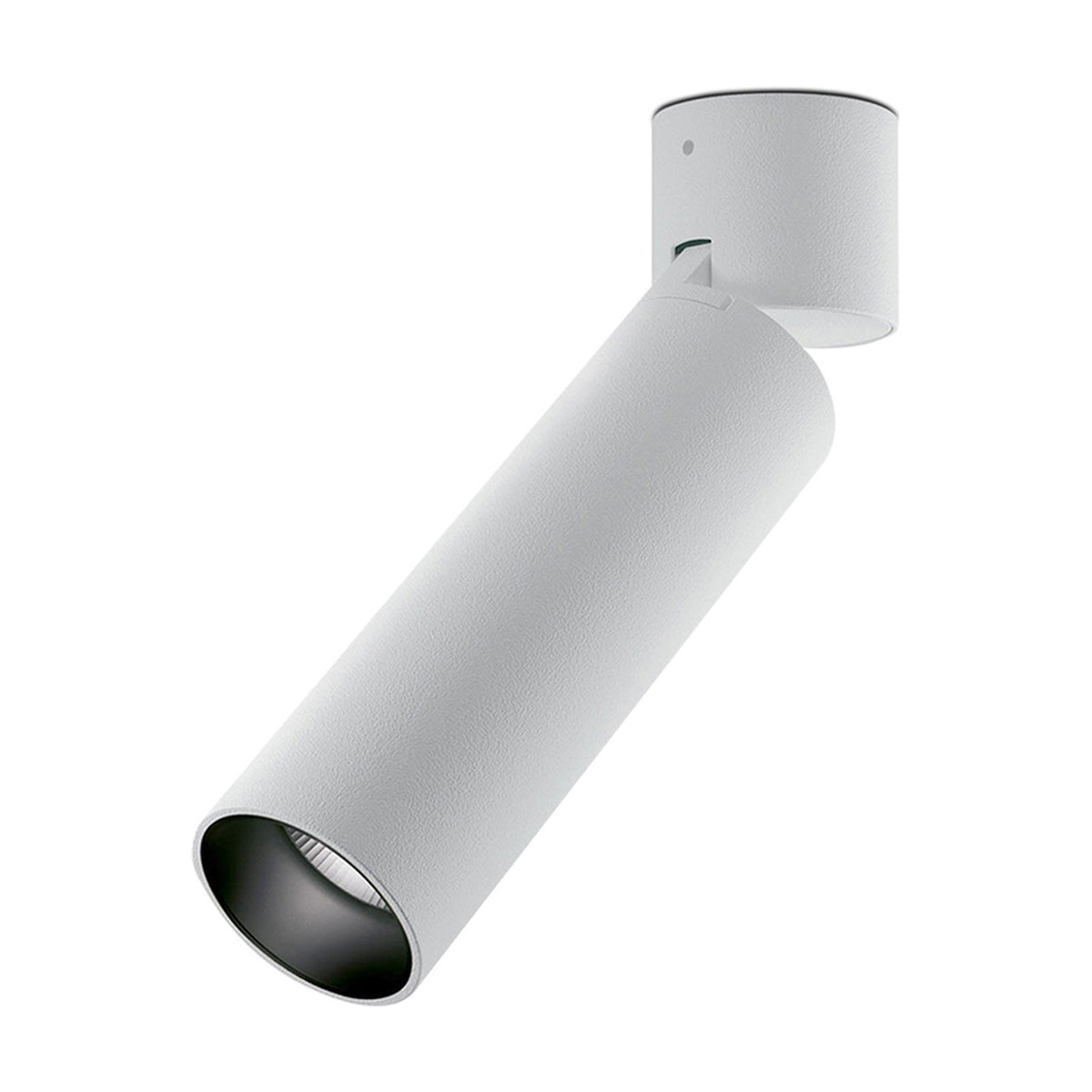 Lola Cylinder LED Wall & Ceiling Light in white, a slim adjustable tube on a round base with a dark spotlight aperture, shown on a plain white background.