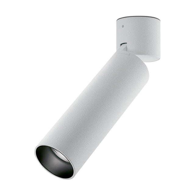 Lola Cylinder LED Wall & Ceiling Light in white, a slim adjustable tube on a round base with a dark spotlight aperture, shown on a plain white background.