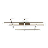 Hilow LED semi-flush ceiling light with an open frame of three long parallel bars crossed by three angled shorter bars, white diffusers, bronze finish, shown on a plain white background.