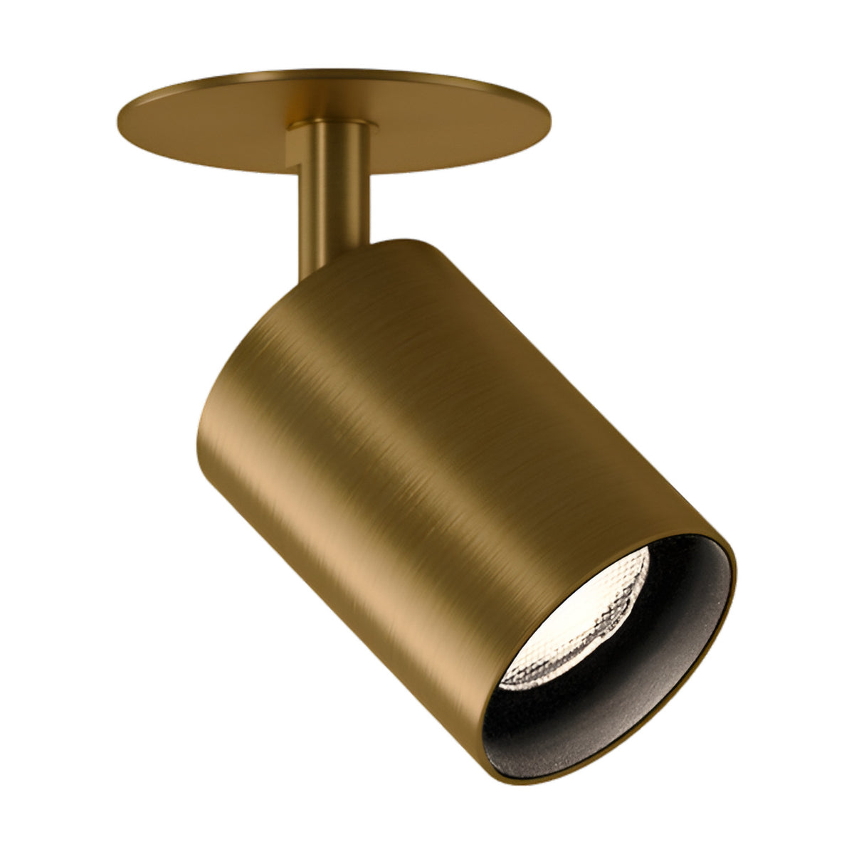 Carl Adjustable Recessed LED Downlight 7.1cm in Brushed Bronze, cylindrical swivel head on a short stem beneath a round ceiling trim, shown on a plain white background.