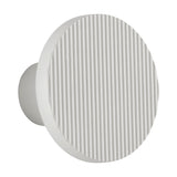 Arid A/01 round LED wall light in Textured White aluminium, with a fluted disc face on a short wall-mounted stem, shown against a plain white background.