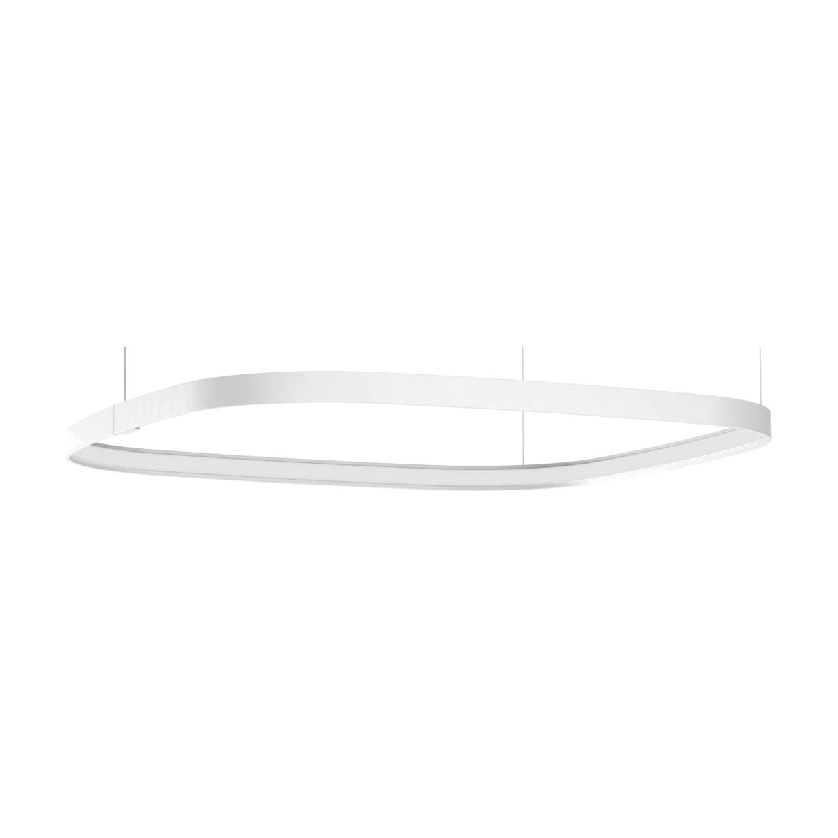 Zero Square 75 pendant light in white aluminium, a slim rounded-square band suspended on thin wires, shown against a plain white background.