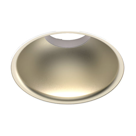 Bug Halo recessed LED downlight with a round brushed champagne reflector and integrated warm white LED, shown close-up against a plain white background.