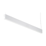 Giano Aluminium Linear LED Pendant Light, a slim 151.8cm squared white bar fixture suspended on thin cables, shown at an angle against a plain white background.