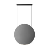 Noren S/100 fabric disc LED pendant light in light grey with integrated LED edge strip, suspended on twin cables from a black ceiling bar.