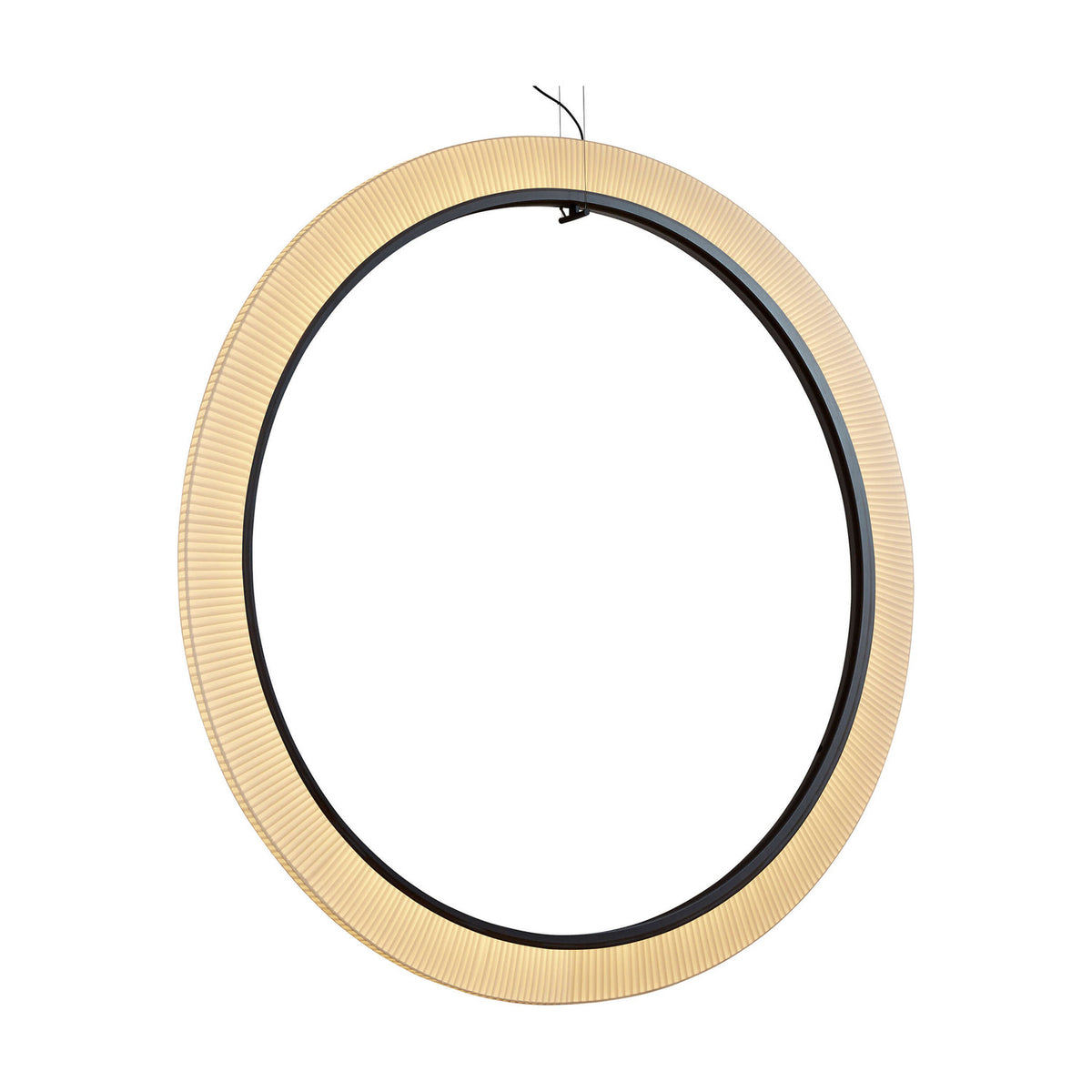 Roda S/200/V Ribbon Ring LED Pendant Light in cream, a large circular fixture with pleated translucent shade around a black inner frame, shown on a plain white background.