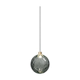 Murané pendant light with a 15cm rippled Smoke Grey glass sphere, champagne-finish cylinder fitting, and integrated LED on a slim cable, shown on a plain white background.