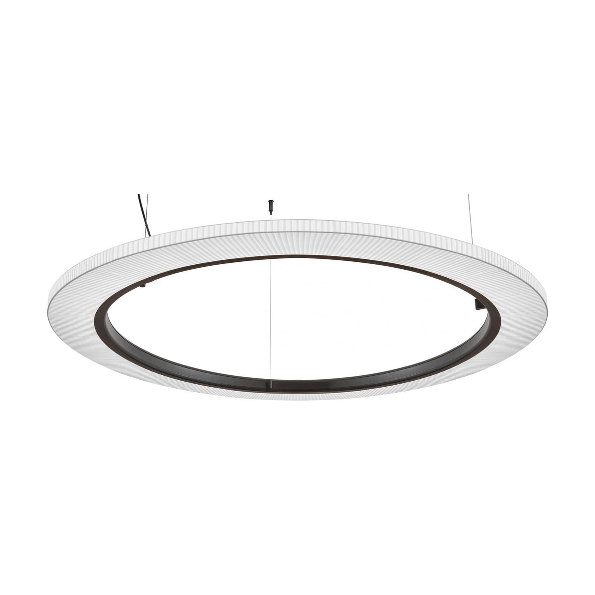 Roda S/120 Ribbon Ring LED pendant light, a large circular fixture with a white translucent pleated ribbon shade around a dark inner ring, shown against a plain white background.