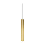 To-Be Aluminium Tube LED Pendant Light in Brushed Brass, a slim cylindrical single-light fixture on a thin cord, shown against a plain white background.